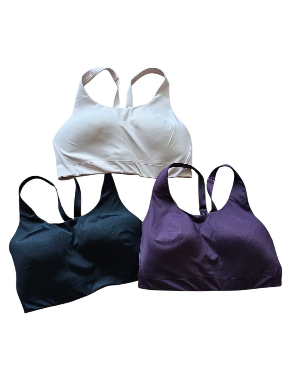 Athleta Set Of 3 - Comfort Wireless Racerback Bras - White, Black, Purple 34D